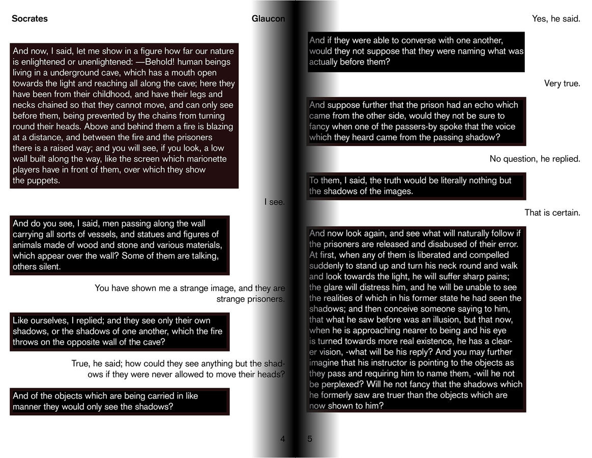 A sample from a project where we made a booklet using the text from The Allegory of the Cave